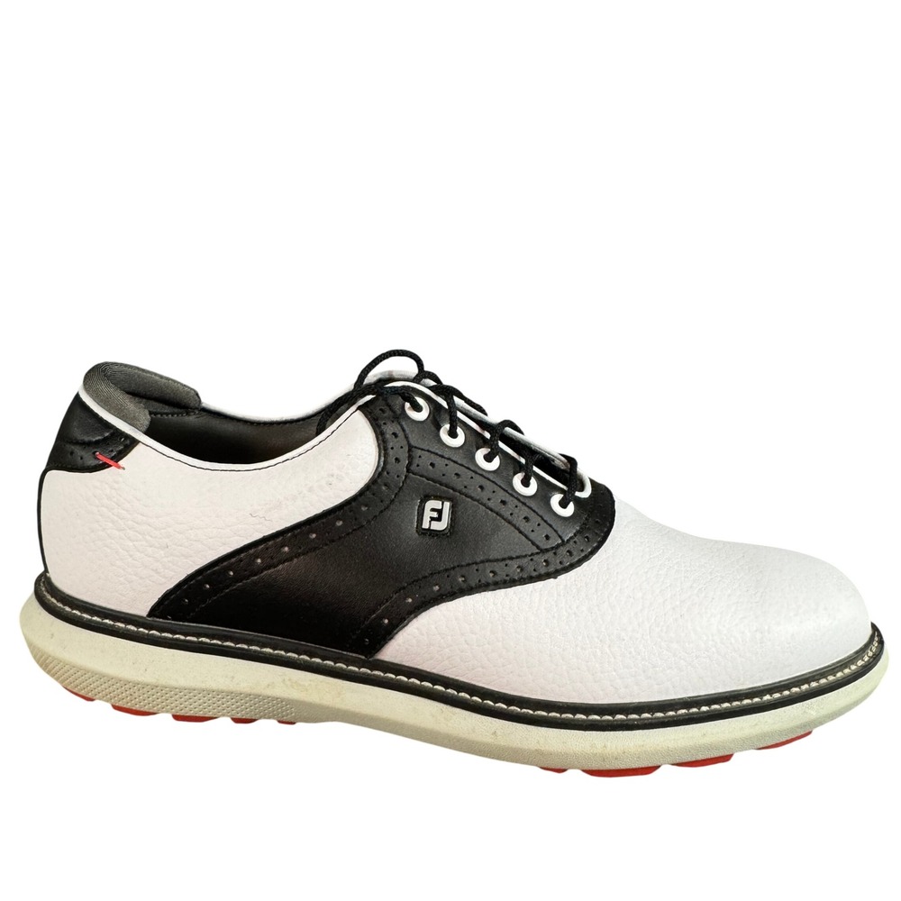 FootJoy Traditions Spikeless Golf Shoes Black White Leather Saddle 573 Mens 11.5